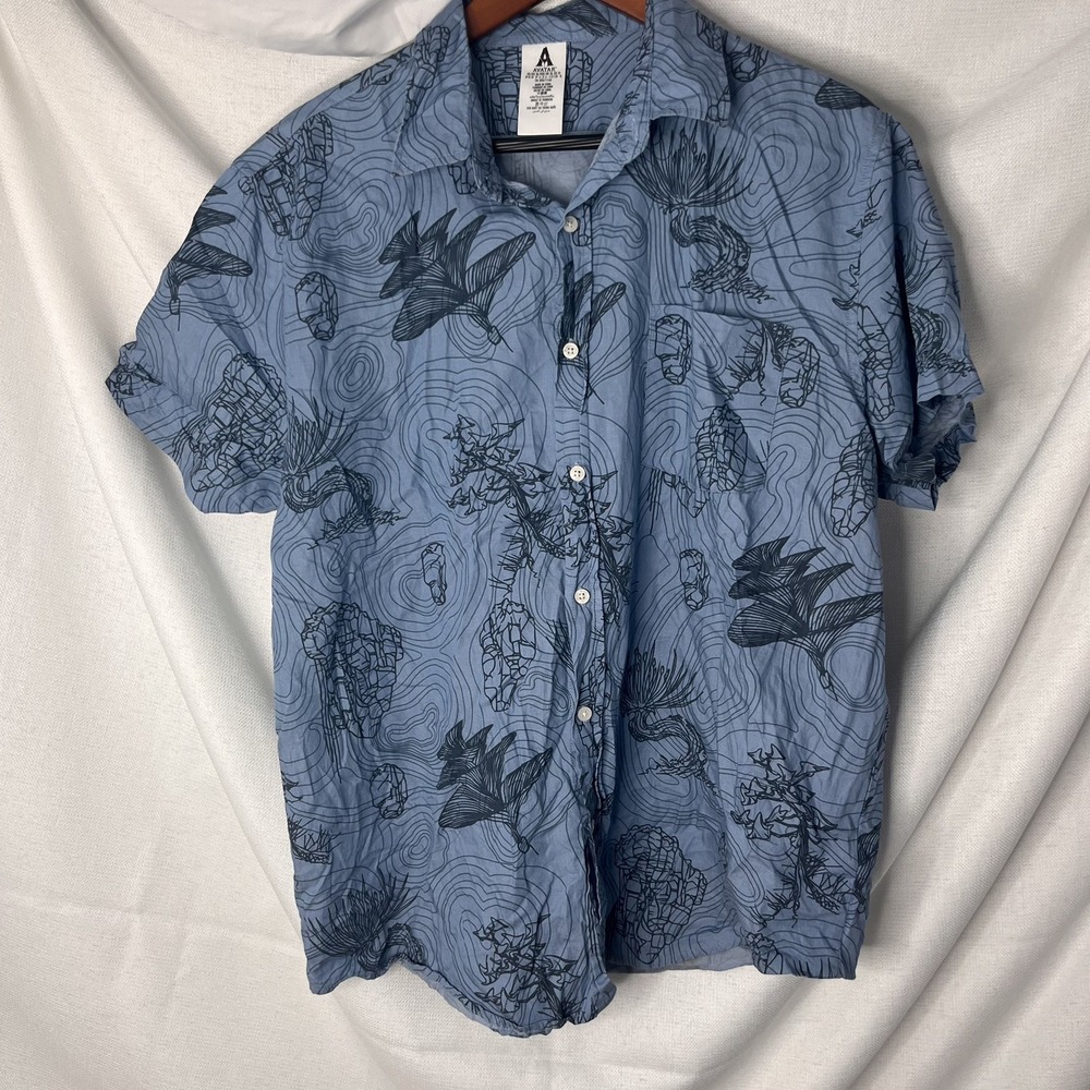 Mens Button Down Shirt Avatar Pandora Graphic Blue Topographic Print XL
